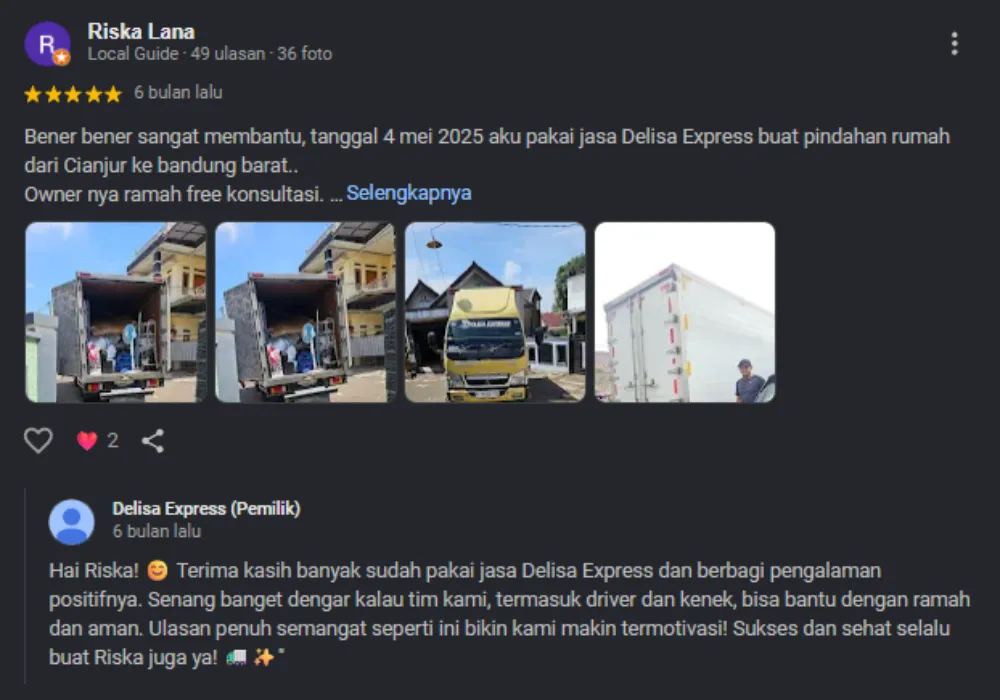 Review Pelanggan Delisa Express Ekspedisi Bandung di Bandung