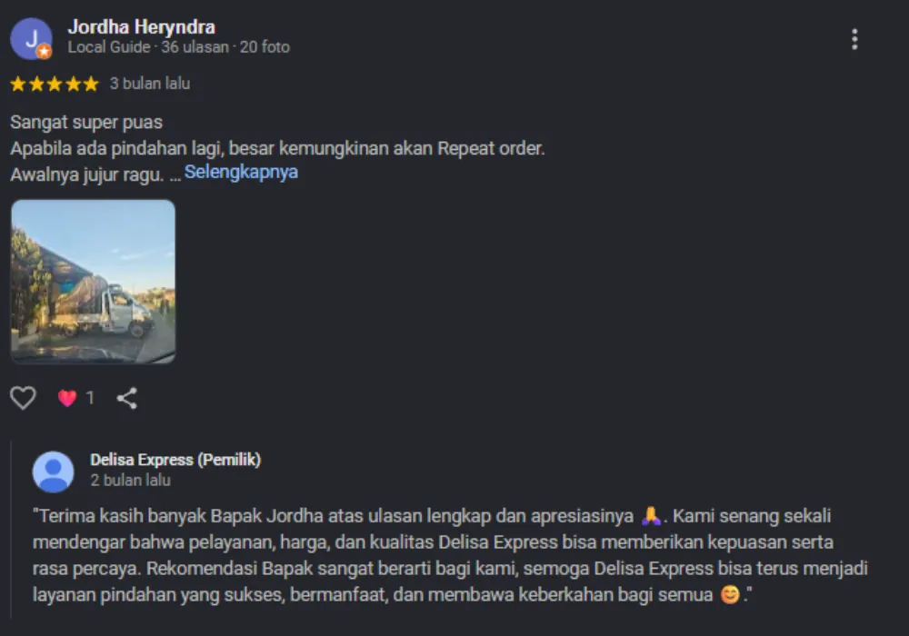 Review Pelanggan Delisa Express Ekspedisi Bandung di Bandung
